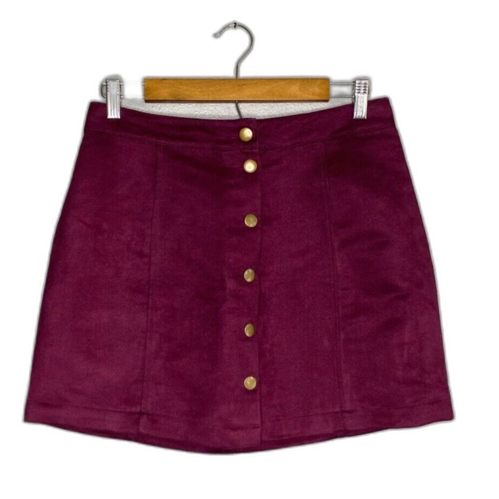 Old Navy Mini Skirt Women's 4 Plum Purple Wine Faux Suede Snap Front Buttons